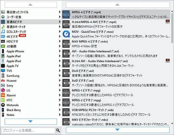 出力ファイルをMP4に設定