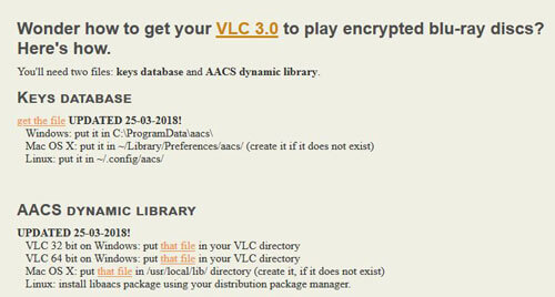 VLCで保護されているブルーレイを再生するためのKeys databaseなどをダウンロード