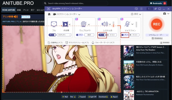 録画範囲と音声を設定する