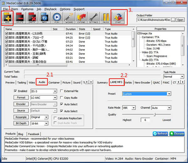 MediaCoderの動画変換画面