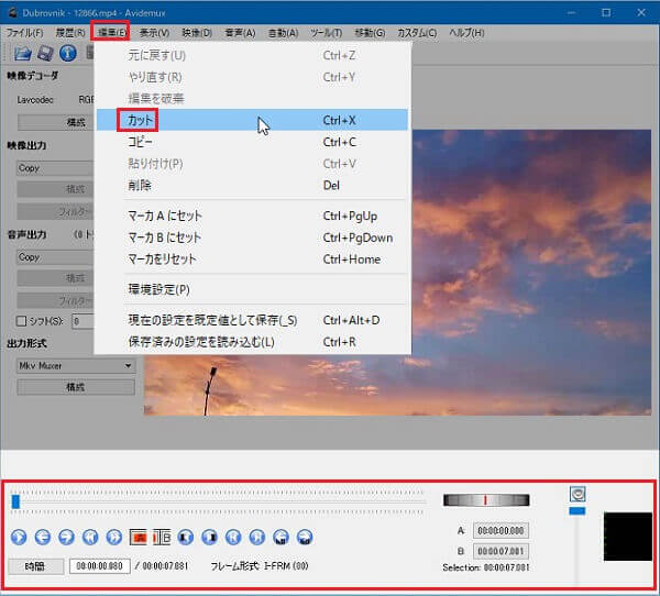 Avidemux 使い方 - カット